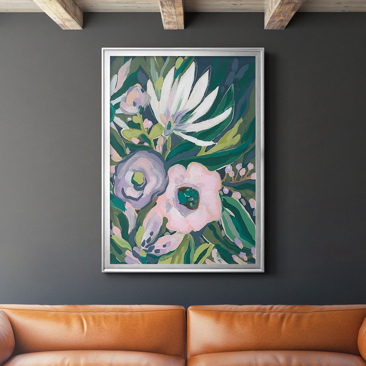 Purple Jungle Garden II - Modern Framed Canvas Print