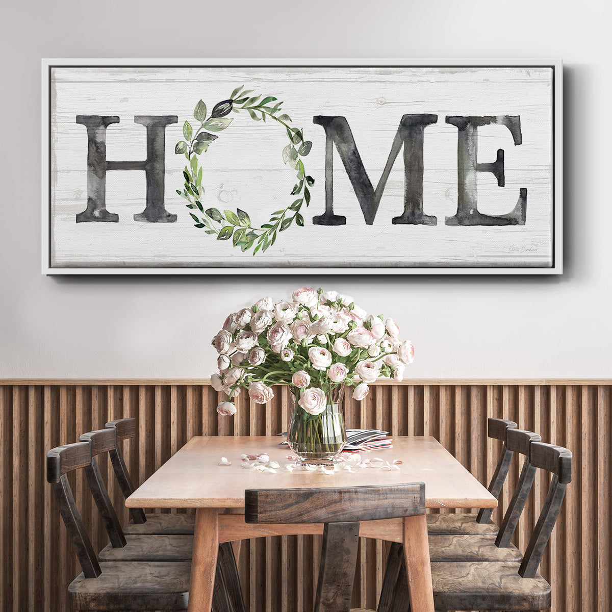 Gray Home Wreath - Floater Framed Canvas Print