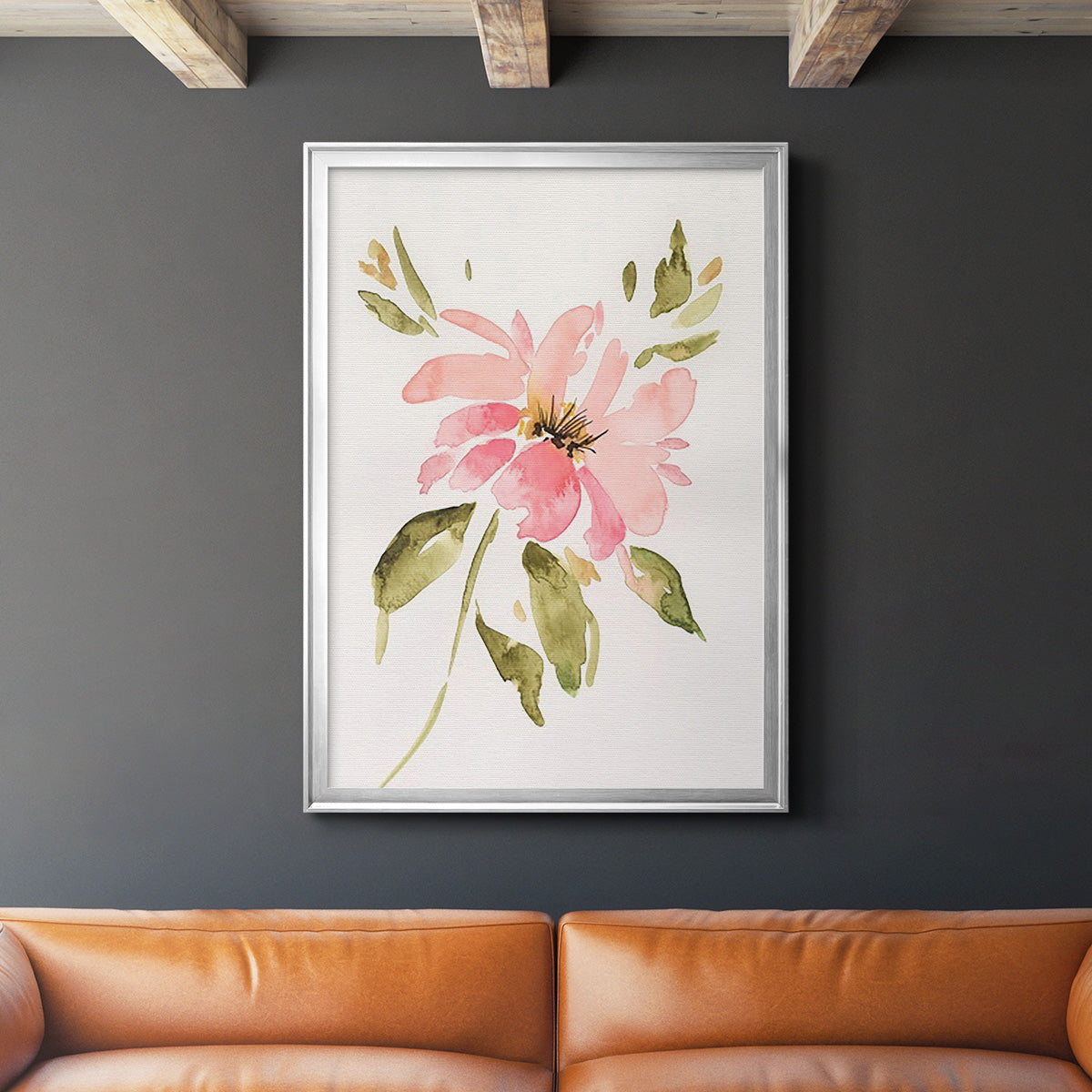One Pink Bloom I - Modern Framed Canvas Print