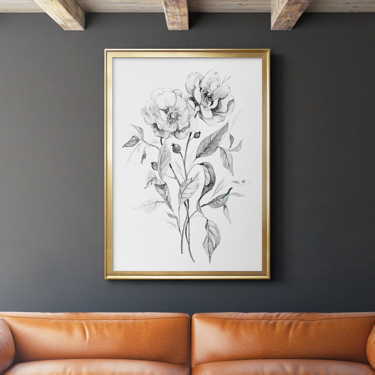 Wild Roses Sketch - Modern Framed Canvas Print