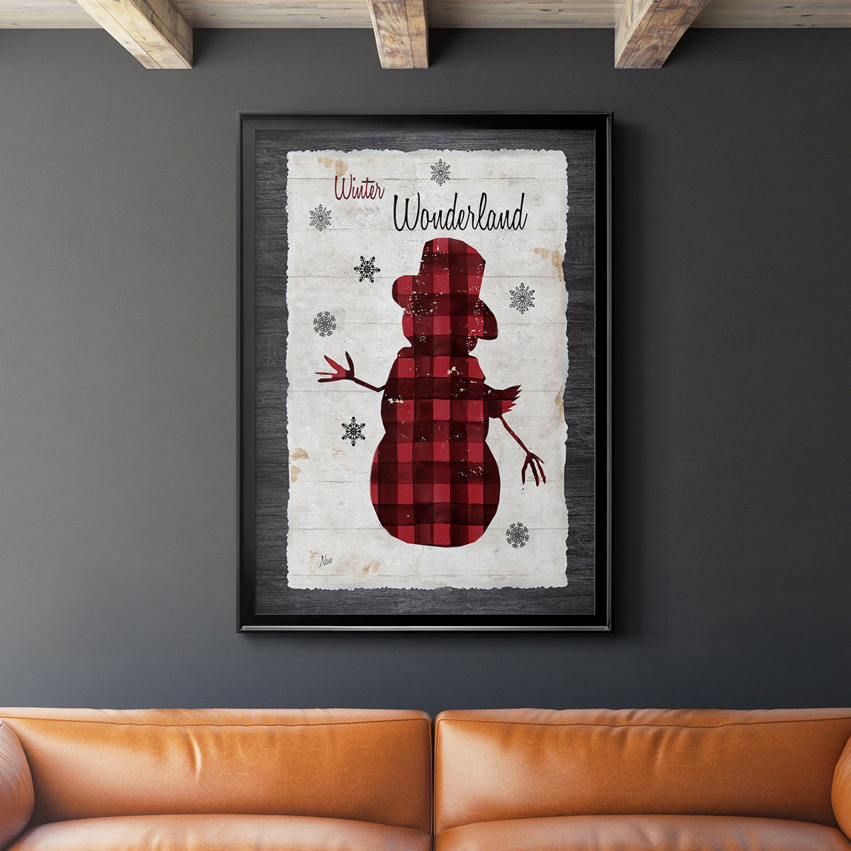 Checkered Snowman II - Modern Framed Canvas Print