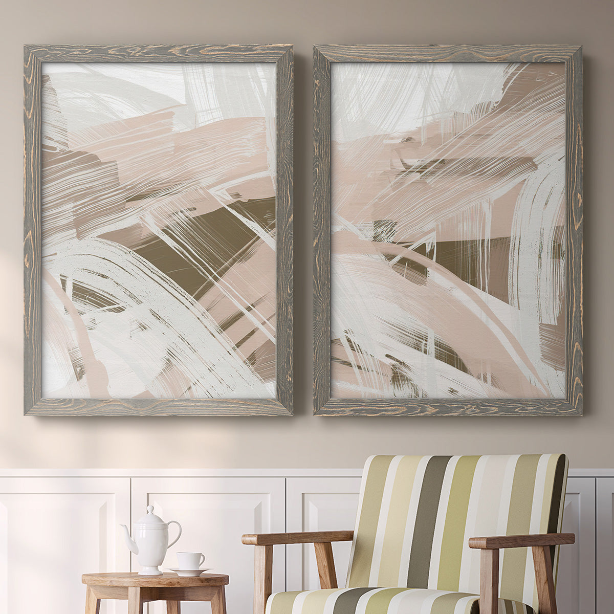 Earthtone Swipe I - Premium Framed Canvas 2 Piece Set - Ready to Hang