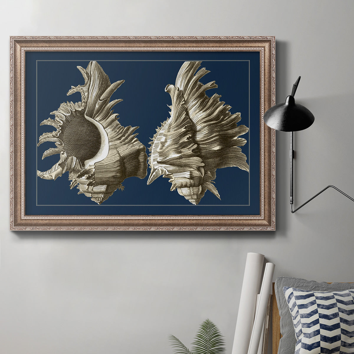 Conch Shells on Navy II Premium Framed Canvas- Ready to Hang