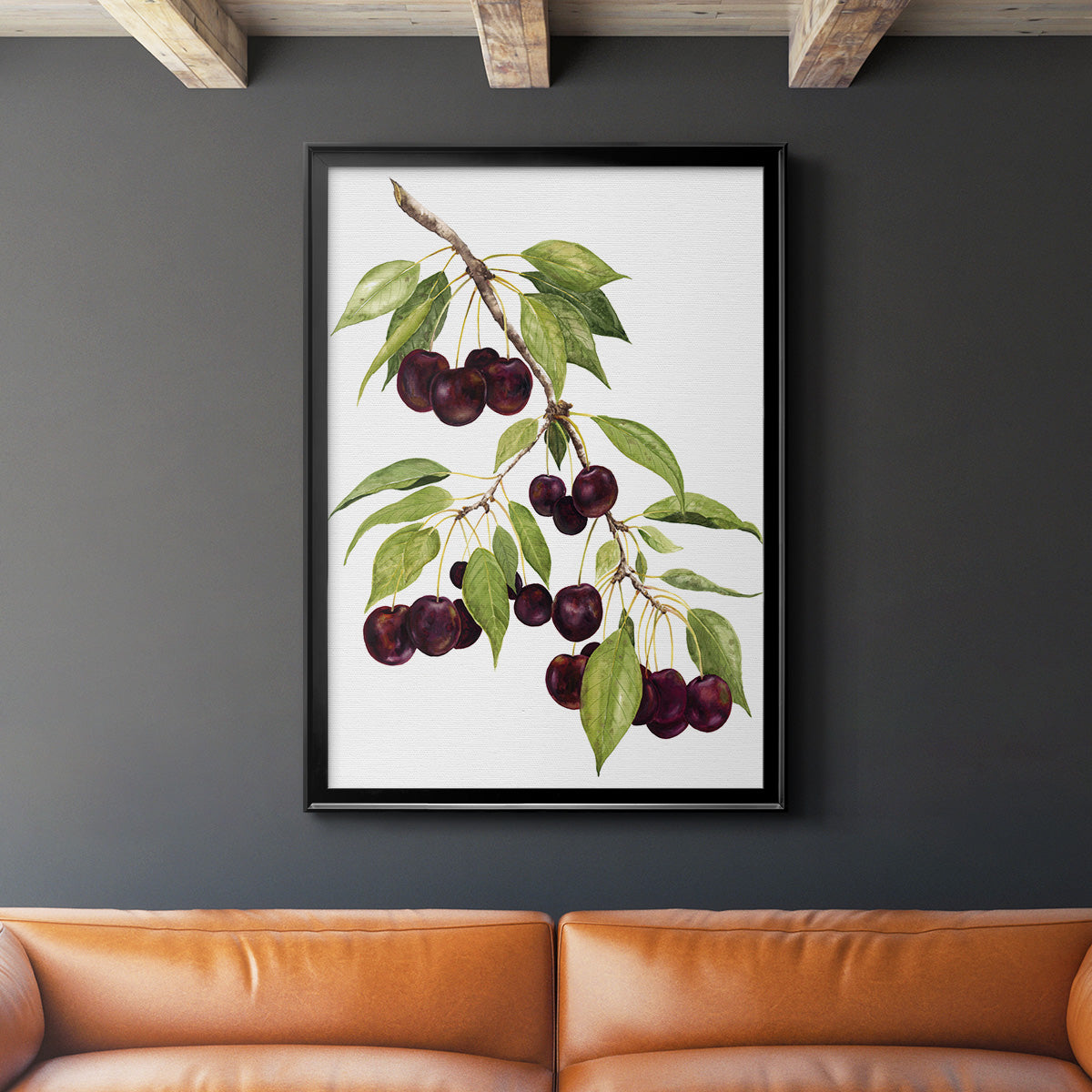 Watercolor Cherries - Modern Framed Canvas Print