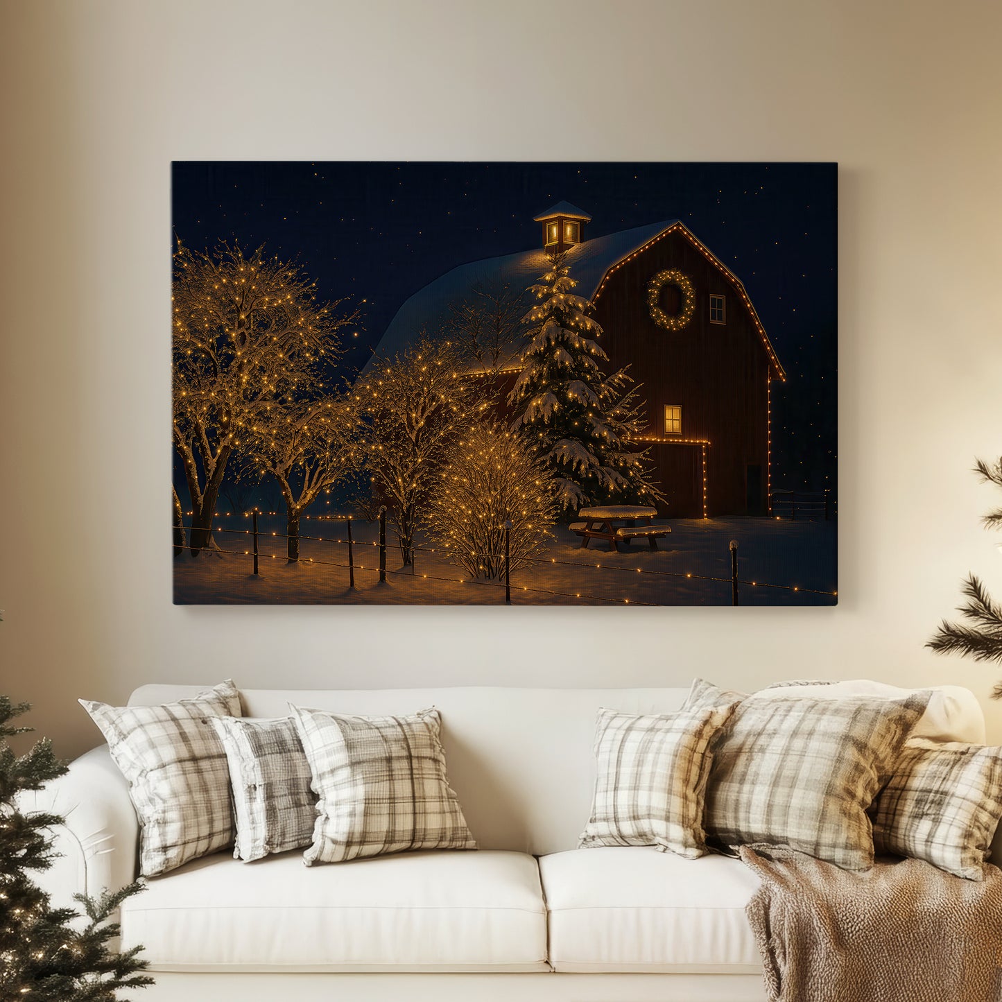 Warm Lantern Snow Blessing - Canvas Art Print