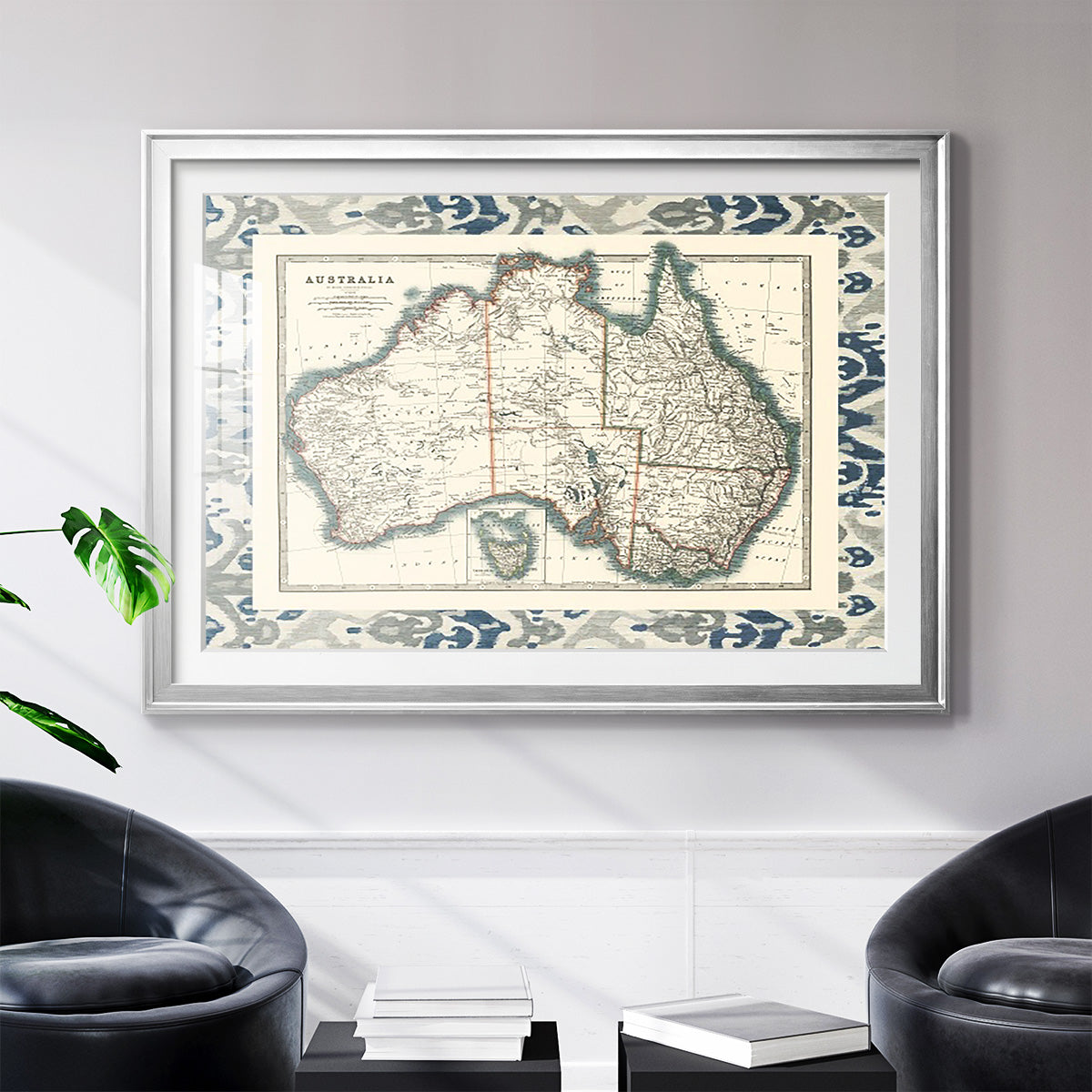 Bordered Map of Australia - Modern Framed Art Print