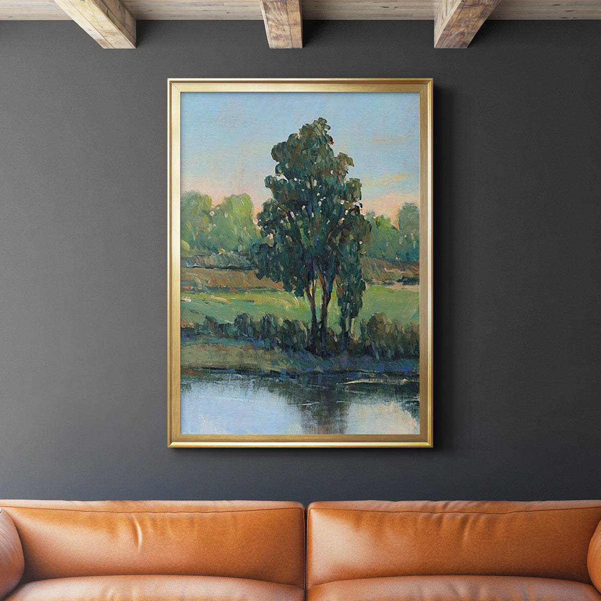 Tree by the Riverbank I - Modern Framed Canvas Print