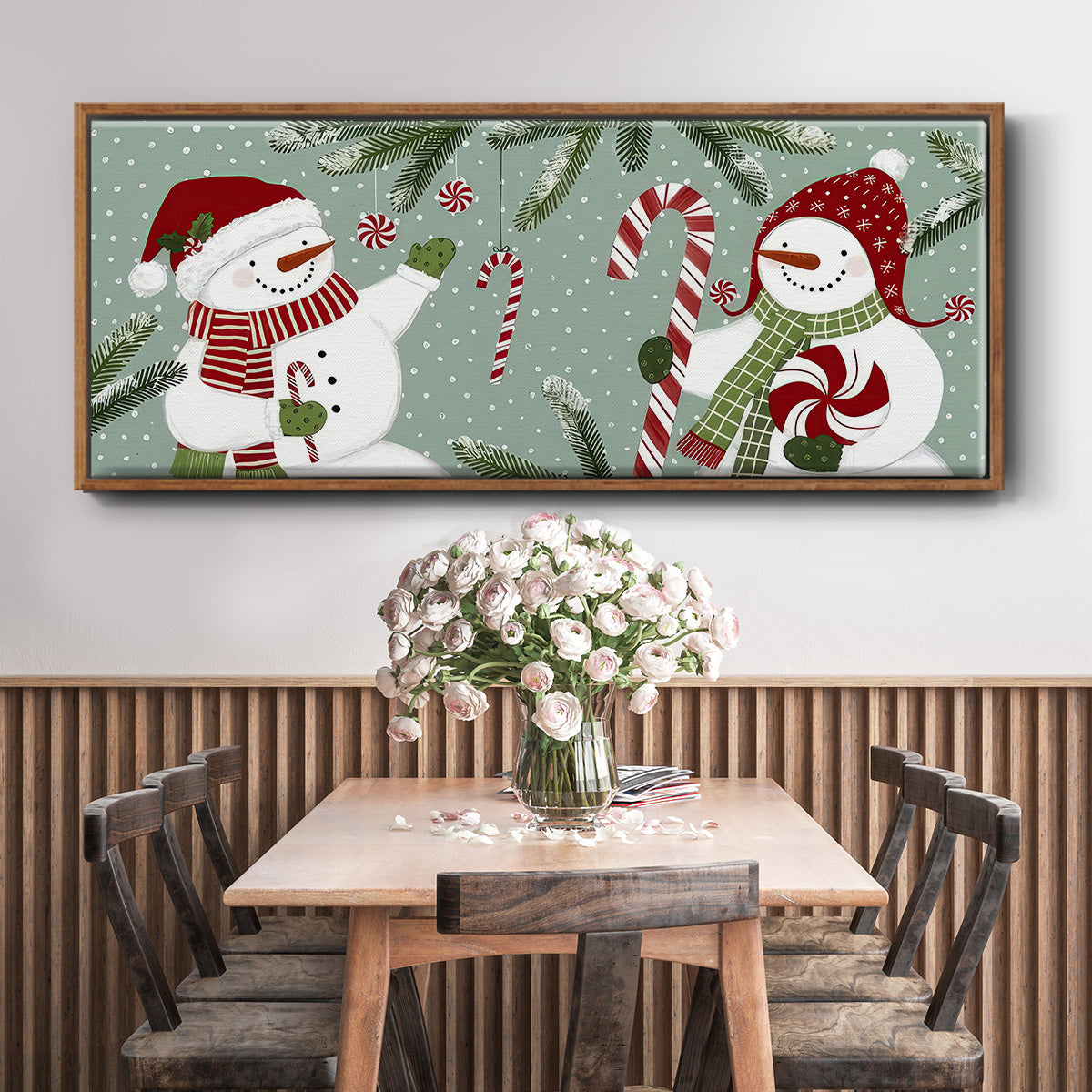 Peppermint Snowman Collection D - Floater Framed Canvas Print