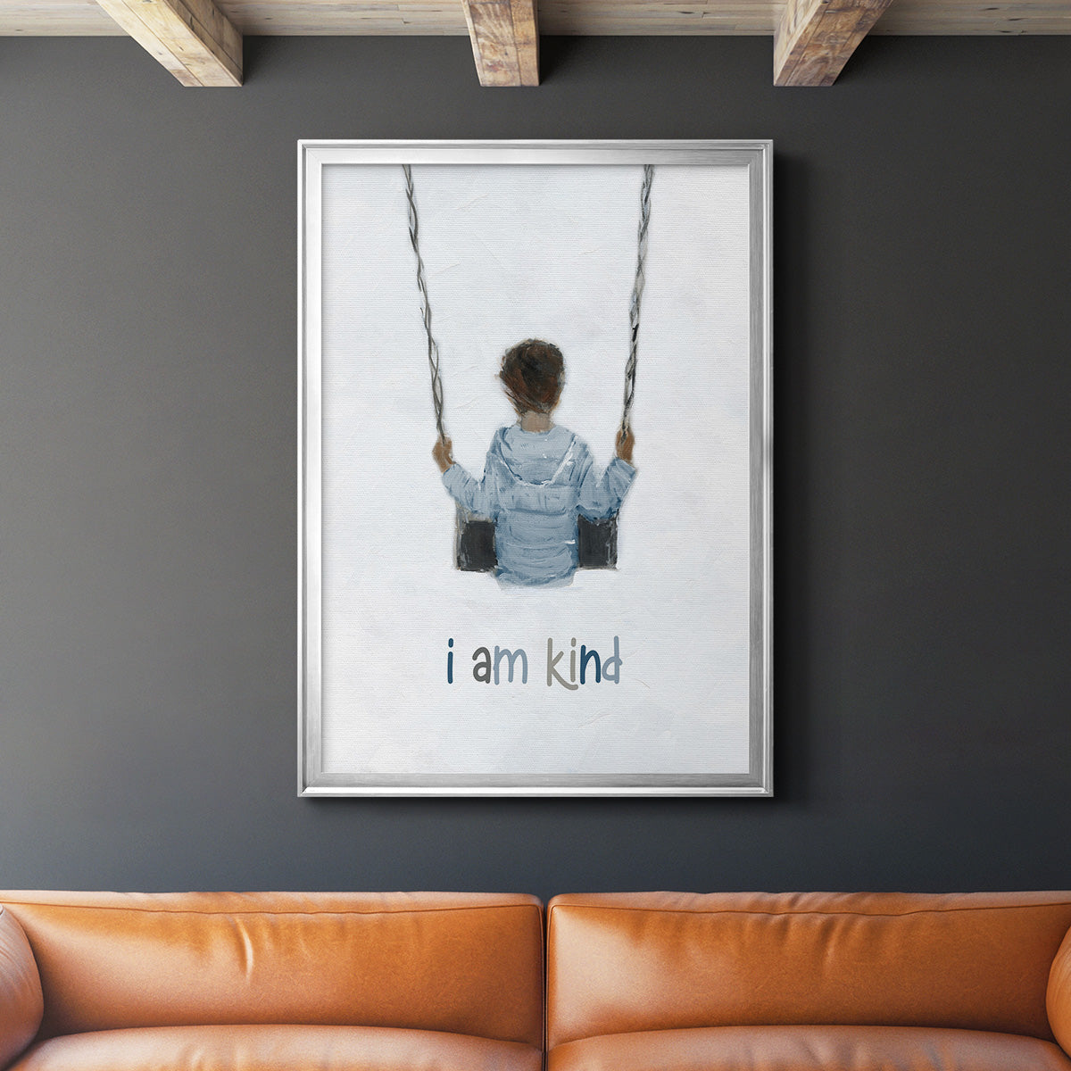 Boy on a Swing - Modern Framed Canvas Print