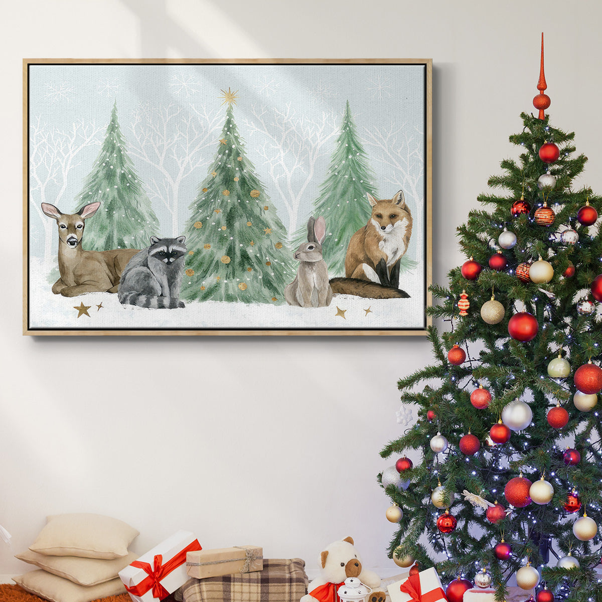 Christmas in the Forest Collection A - Framed Gallery Wrapped Canvas in Floating Frame