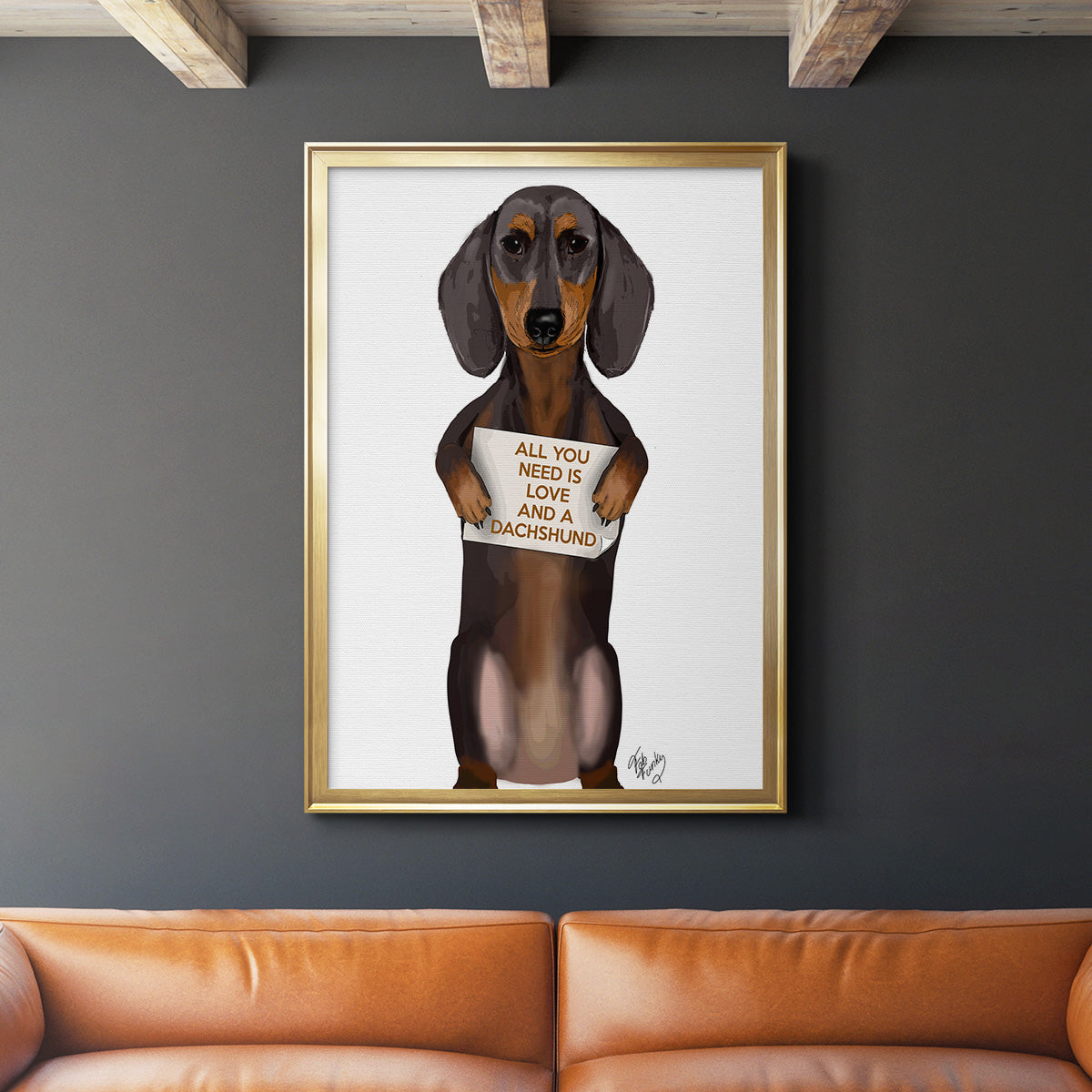 Love and Dachshund - Modern Framed Canvas Print