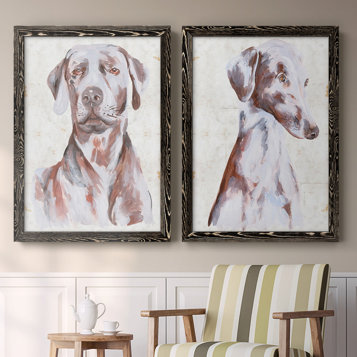 Sitting Dog I - Premium Framed Canvas 2 Piece Set - Ready to Hang