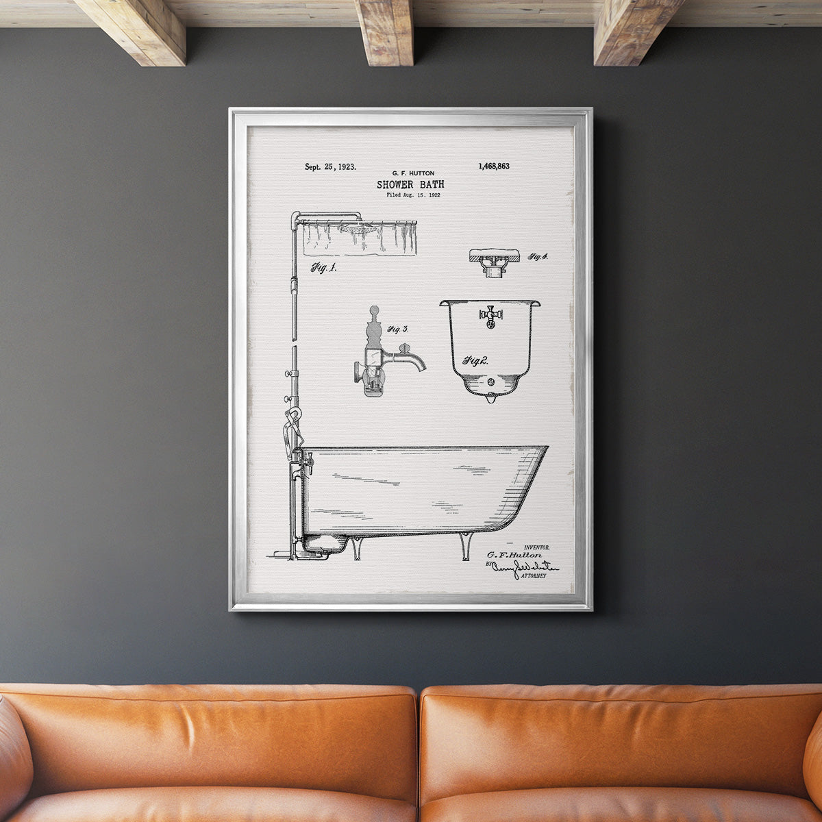 Vintage Bath I - Modern Framed Canvas Print