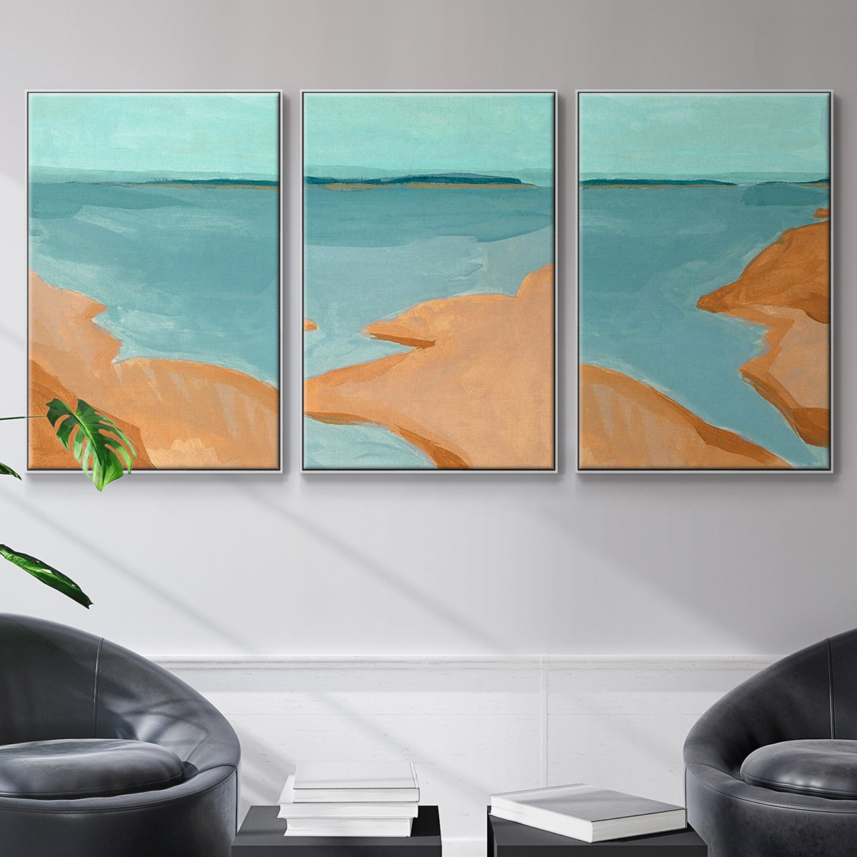 Out on the Sandbar I - Framed Premium Gallery Wrapped Canvas L Frame 3 Piece Set - Ready to Hang