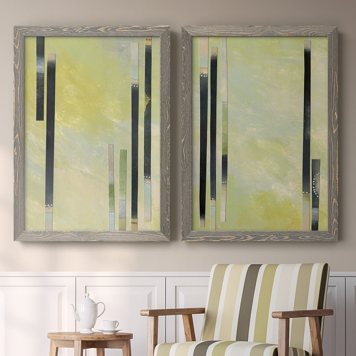 Neutral Assemblage I - Premium Framed Canvas 2 Piece Set - Ready to Hang