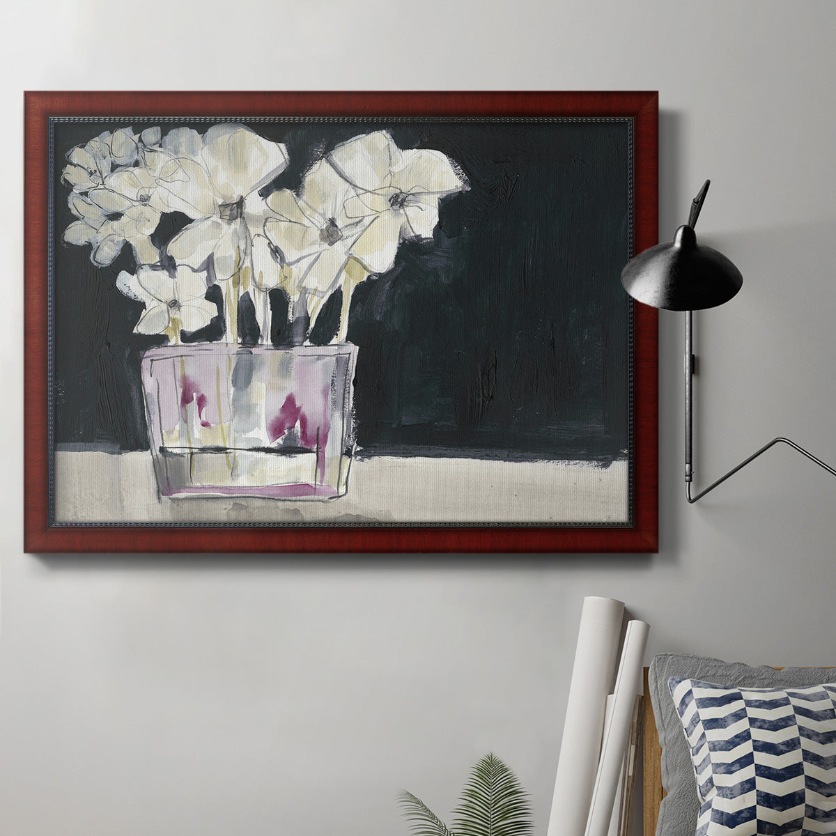 White Flowers in Fuchsia II Premium Framed Canvas- Ready to Hang