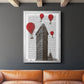 Flat Iron Building and Red Hot Air Balloons - Modern Framed Canvas Print
