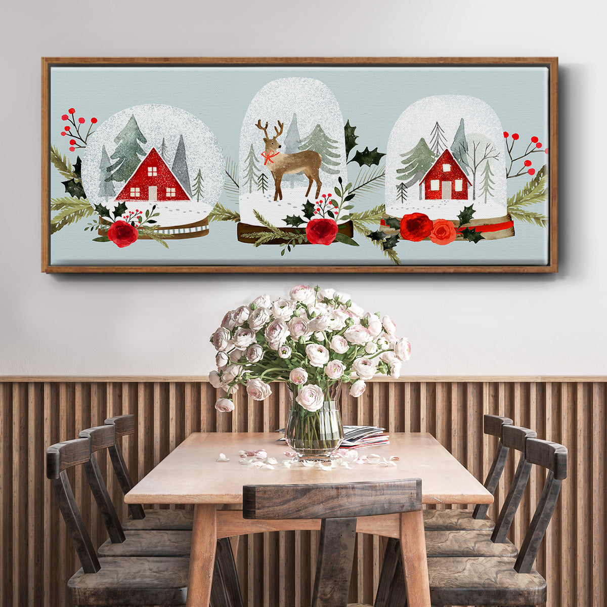 Snow Globe Village Collection D - Floater Framed Canvas Print