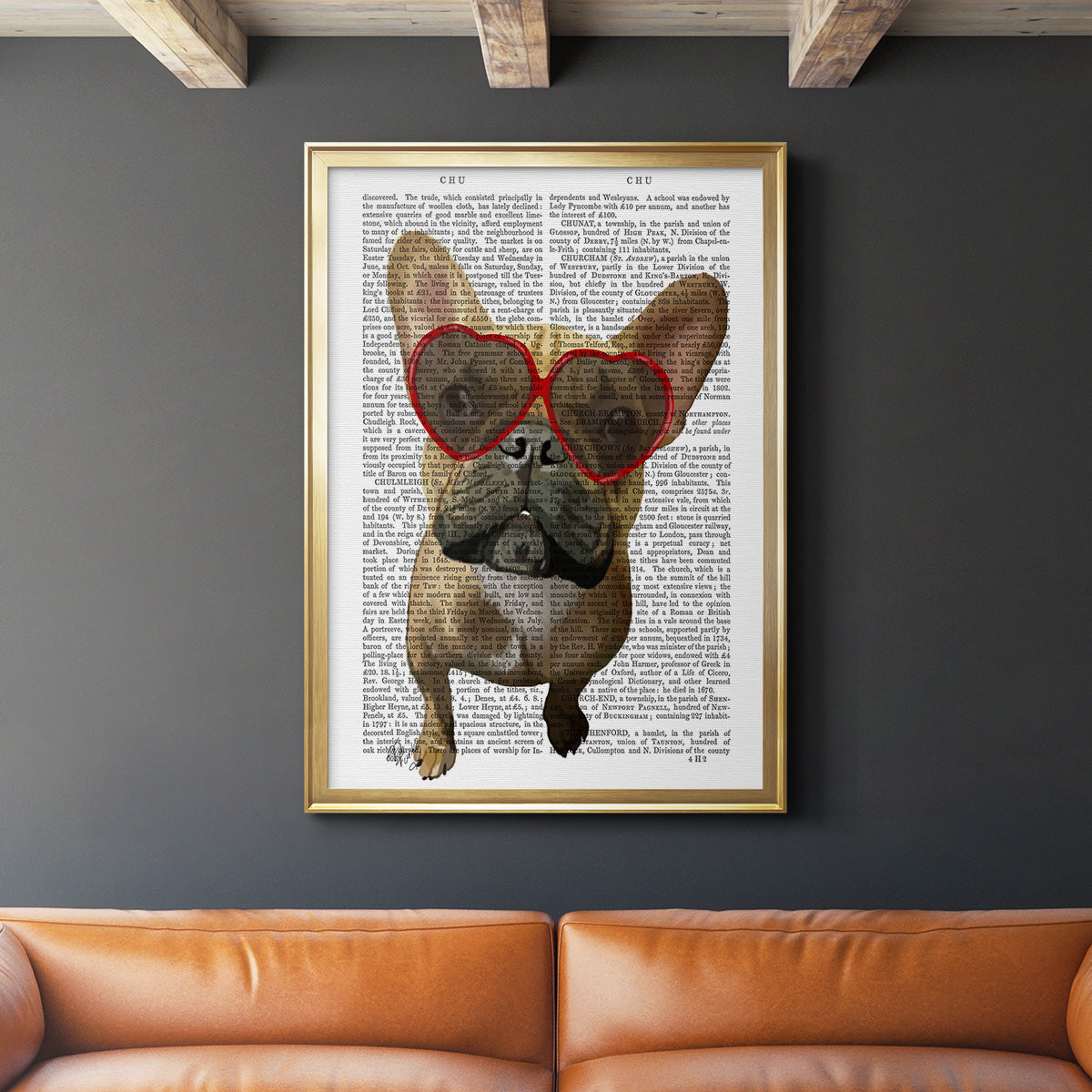 French Bulldog and Heart Glasses - Modern Framed Canvas Print