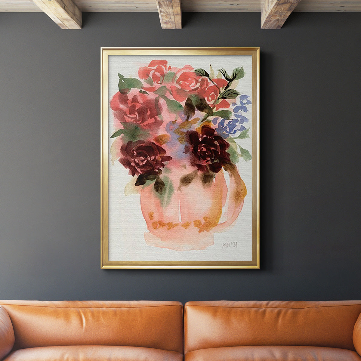 Mauve Bouquet in Teapot I - Modern Framed Canvas Print