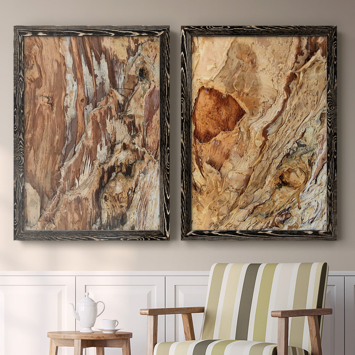 Tree Texture Triptych I - Premium Framed Canvas 2 Piece Set - Ready to Hang