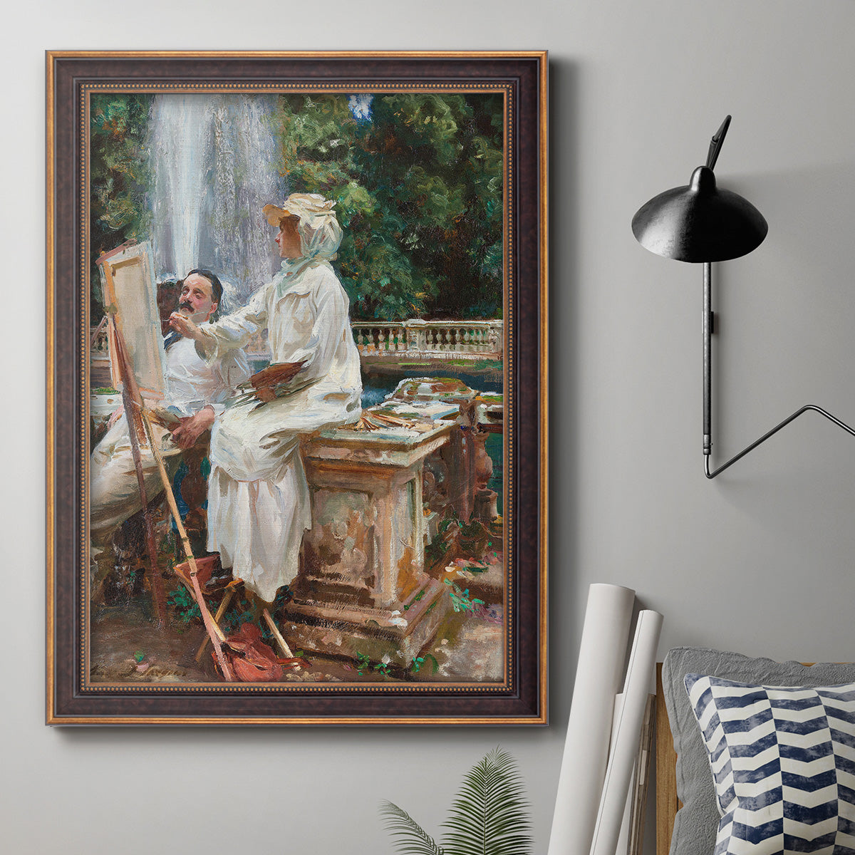 The Fountain Villa Torlonia, Frascati, Italy - Ornate Framed Canvas Print
