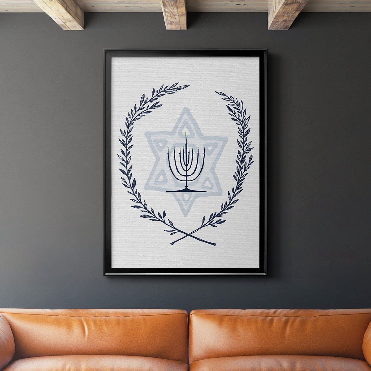 Happy Hanukkah I - Modern Framed Canvas Print