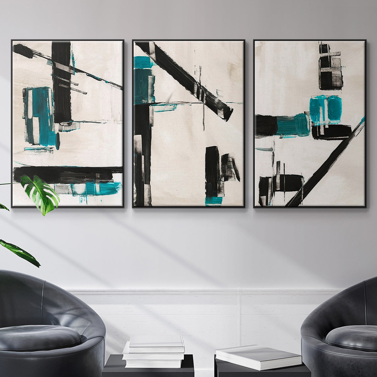 Geometry Notes I - Framed Premium Gallery Wrapped Canvas L Frame 3 Piece Set - Ready to Hang