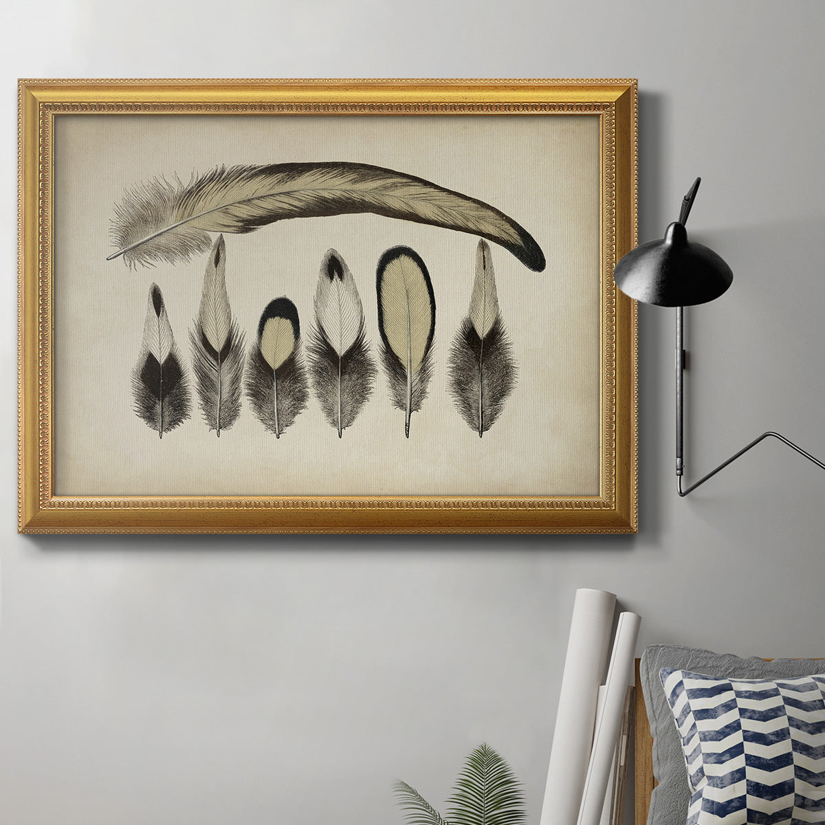 Vintage Feathers VII Premium Framed Canvas- Ready to Hang