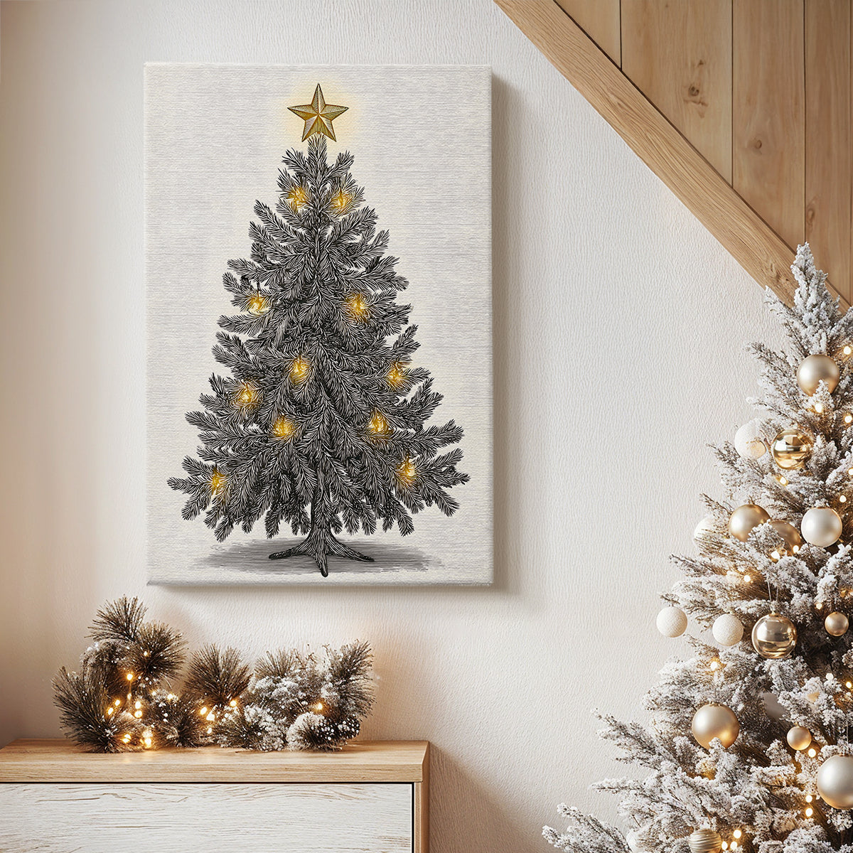 Pearled Evergreen at Midnight - Canvas Art Print