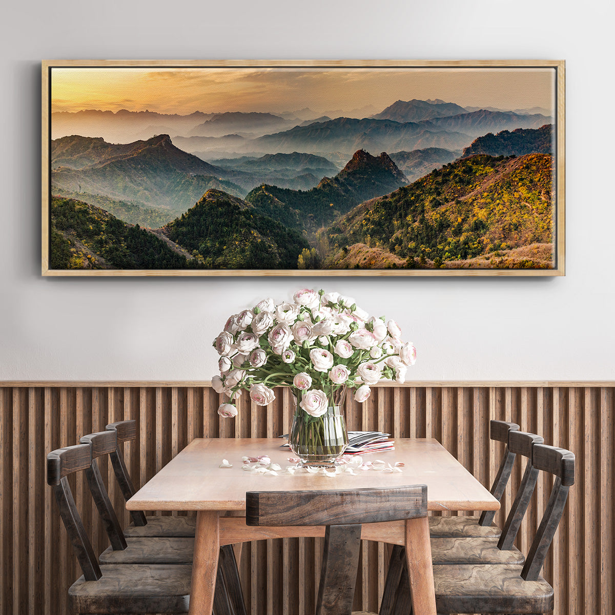 Jinshanling Mountains at Sunrise in Autumn Colors - Floater Framed Canvas Print