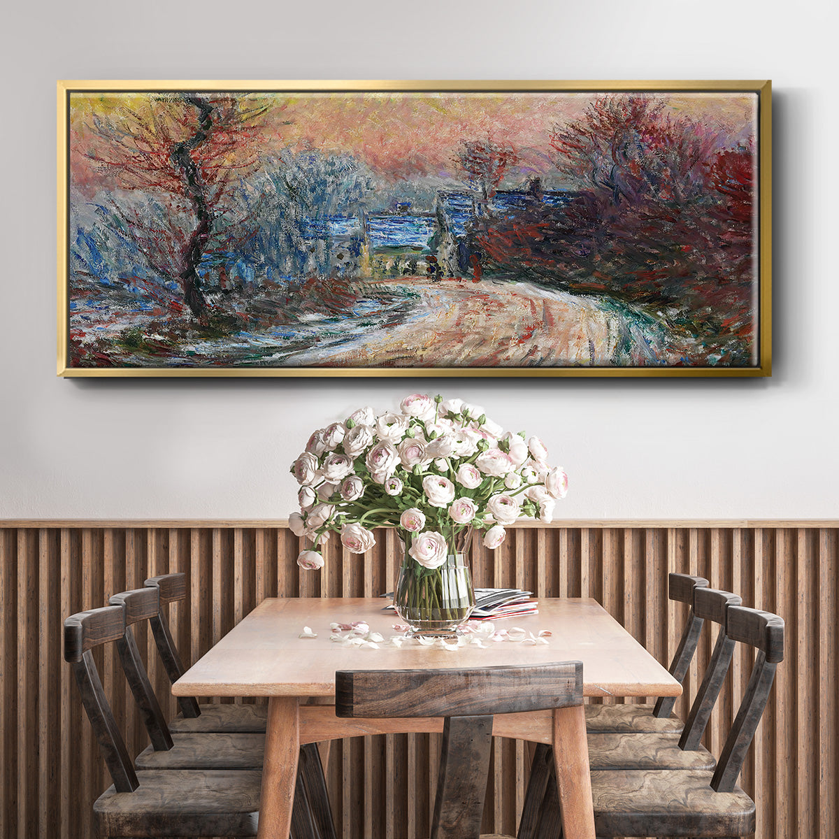 Road to Giverny in Winter, Sunset, 1885 - Floater Framed Canvas Print