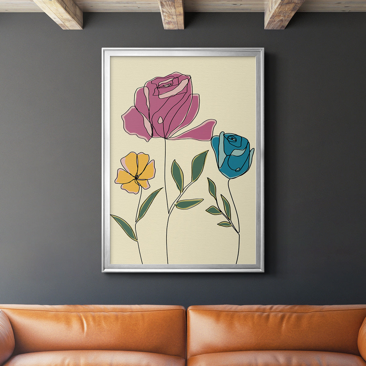 Colored Floral II - Modern Framed Canvas Print