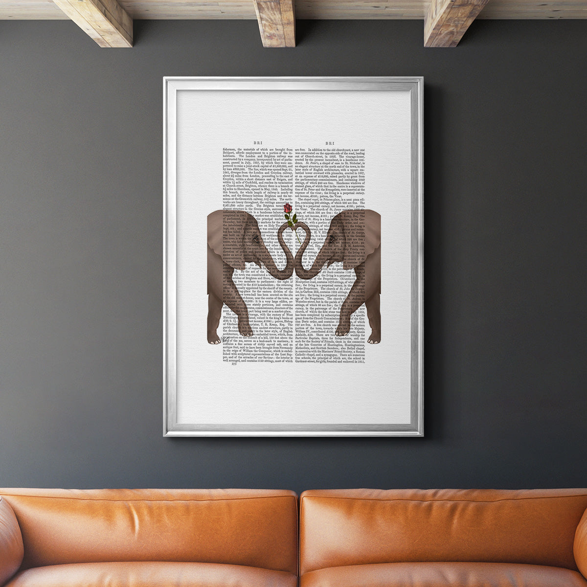 Elephants Heart and Rose - Modern Framed Canvas Print