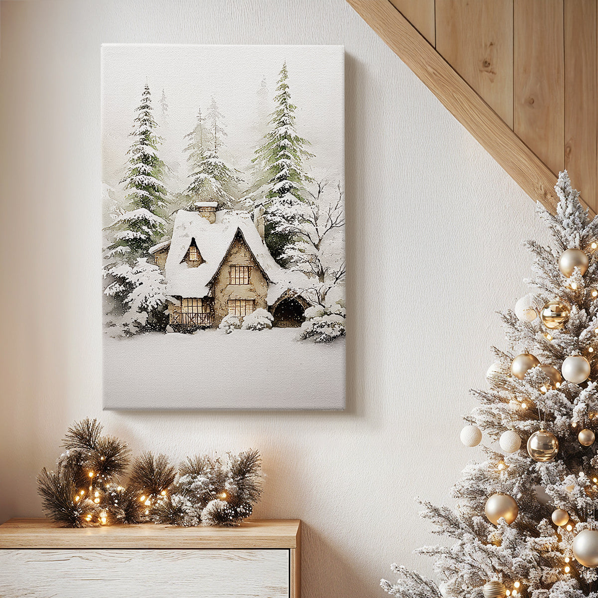 Frostlit Cottage at Dusk - Canvas Art Print