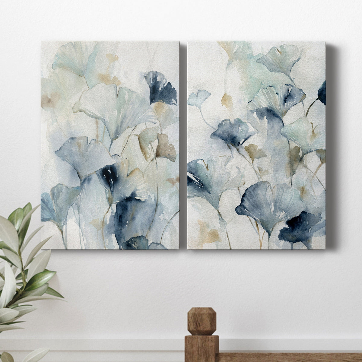 Indigo Ginkgo Premium Gallery Wrapped Canvas - Ready to Hang Set of 2