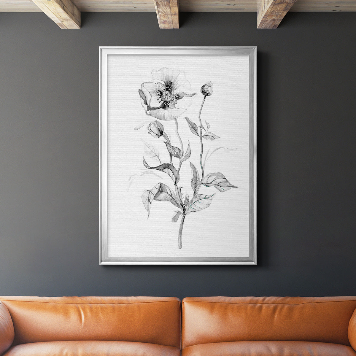 Wild Poppy Sketch - Modern Framed Canvas Print