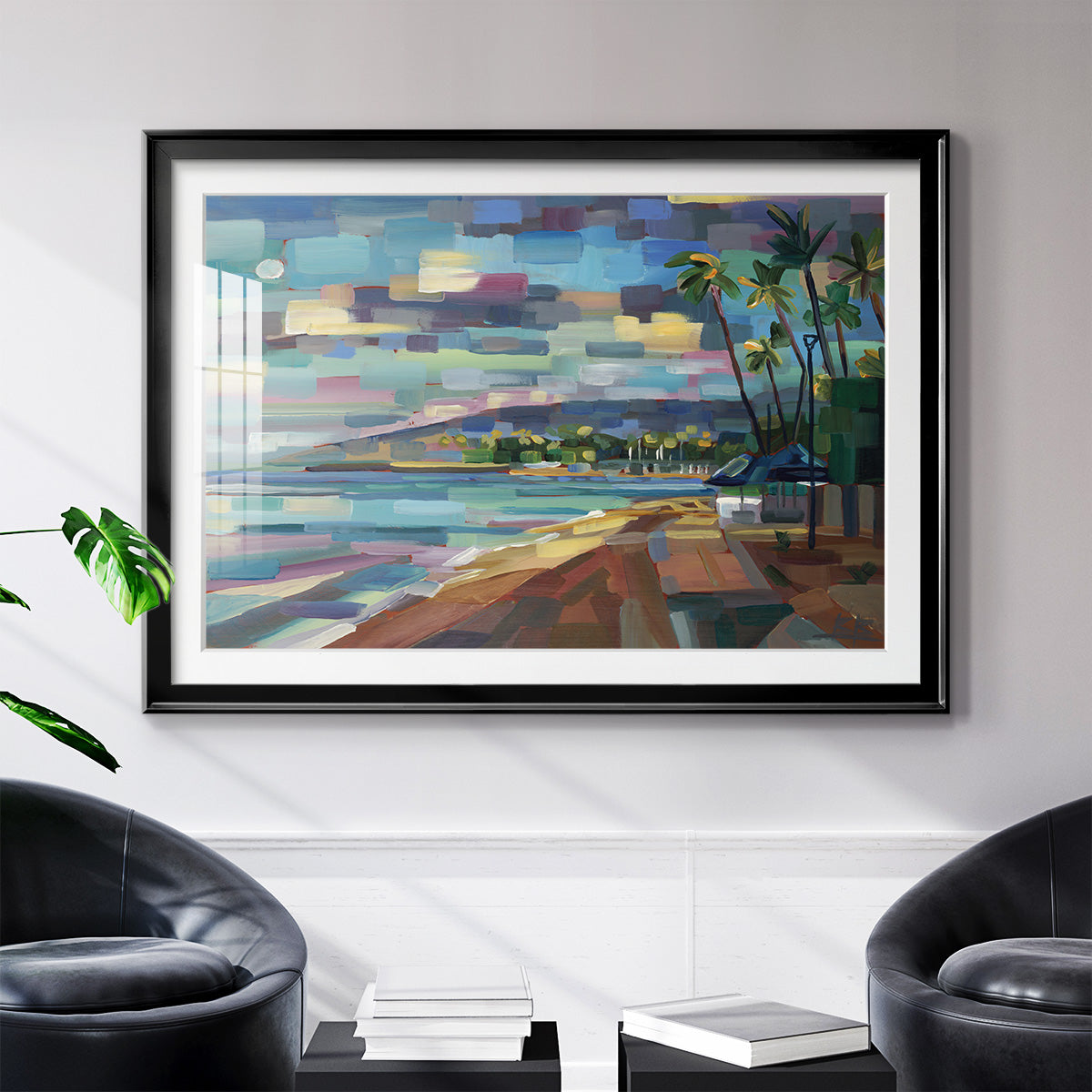 Morning Moon Over Waikiki - Modern Framed Art Print