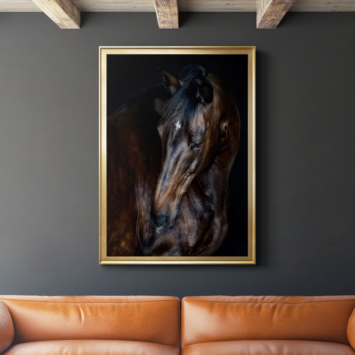 Sunlit Horses I - Modern Framed Canvas Print