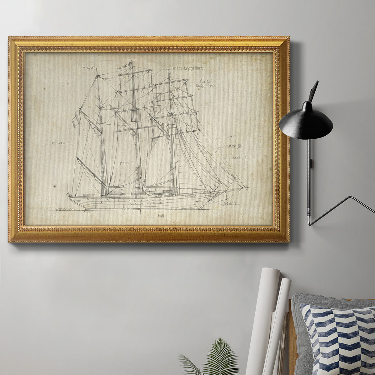 Sailboat Blueprint I Premium Framed Canvas- Ready to Hang