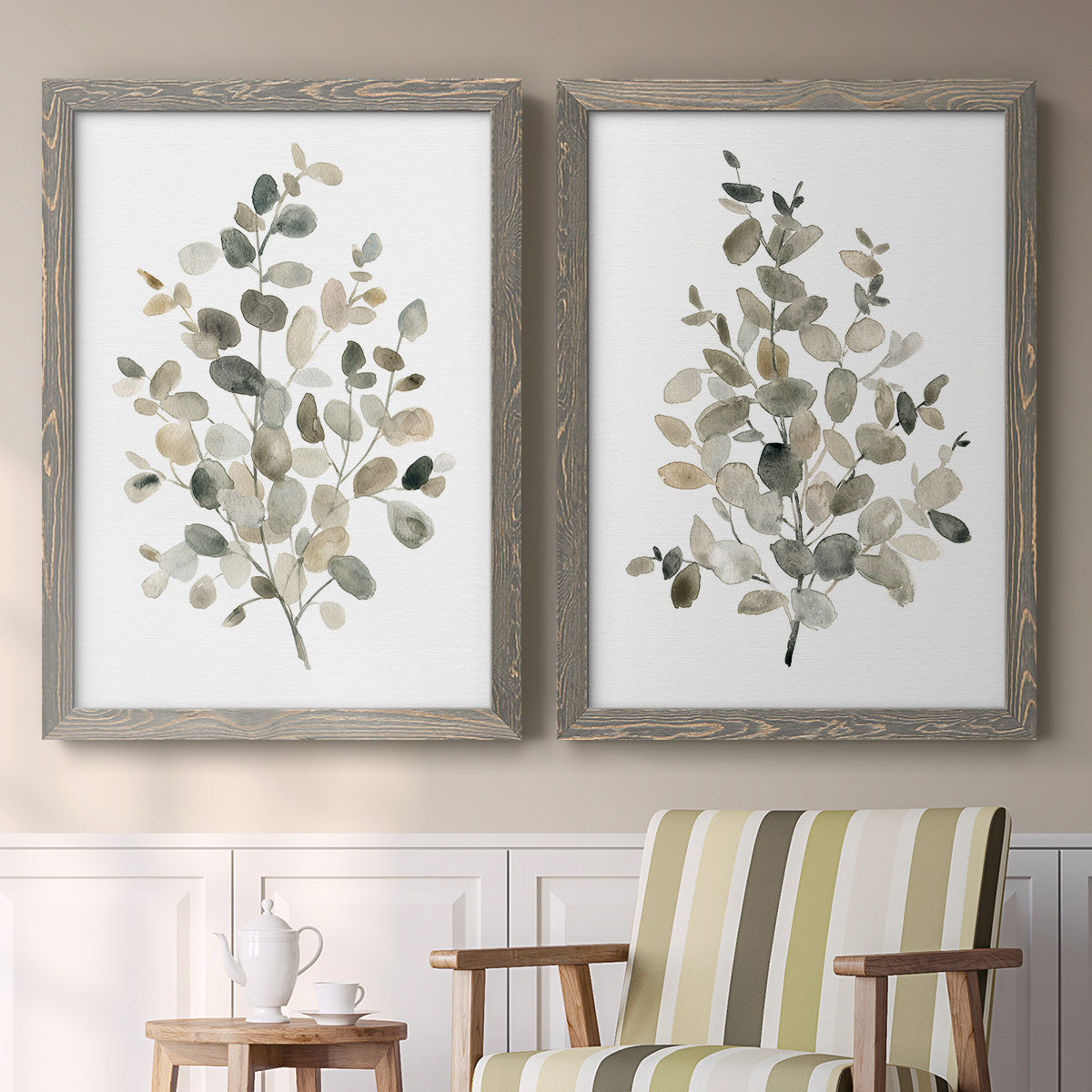 Neutral Eucalyptus I - Premium Framed Canvas 2 Piece Set - Ready to Hang