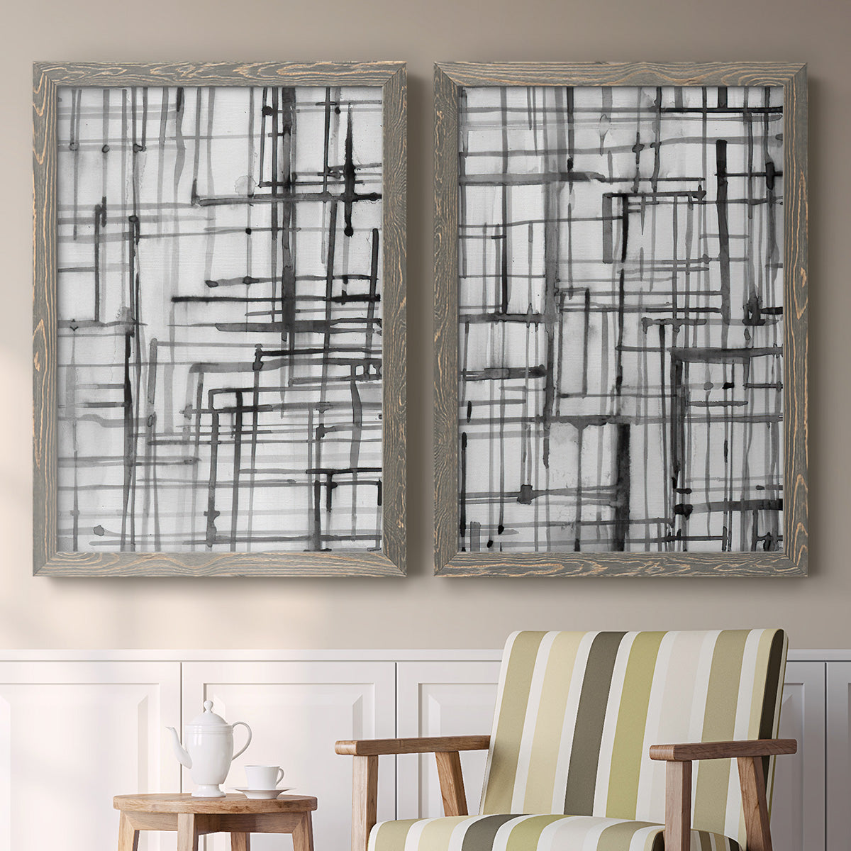 Line Meditation I - Premium Framed Canvas 2 Piece Set - Ready to Hang