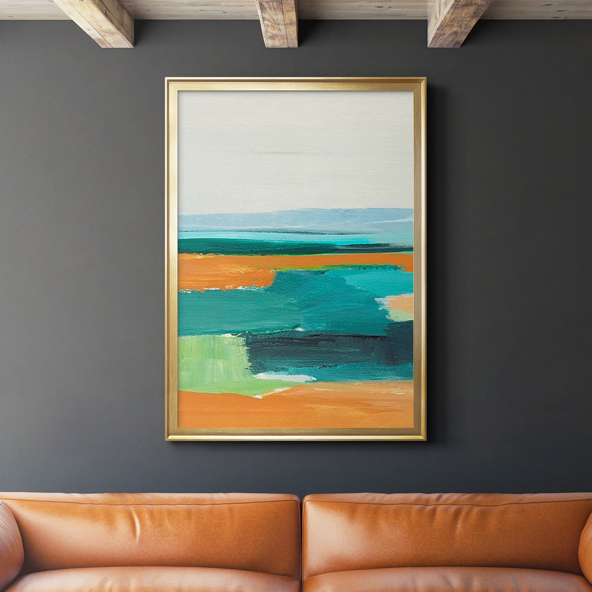 Aqua and Orange I - Modern Framed Canvas Print