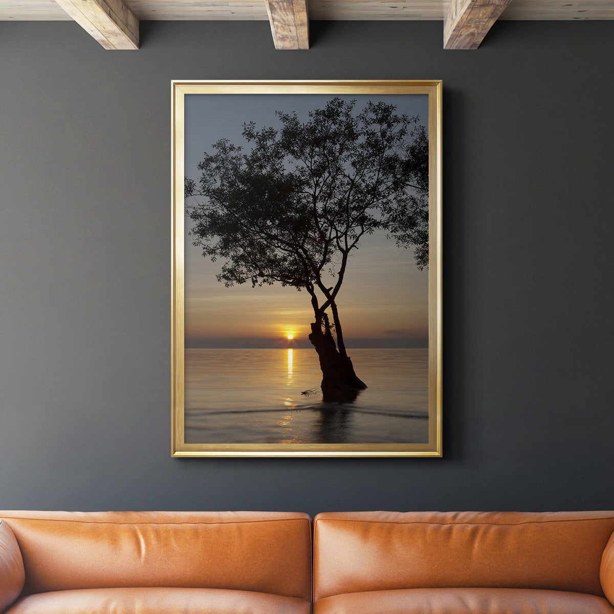 Sunset Silhouette - Modern Framed Canvas Print