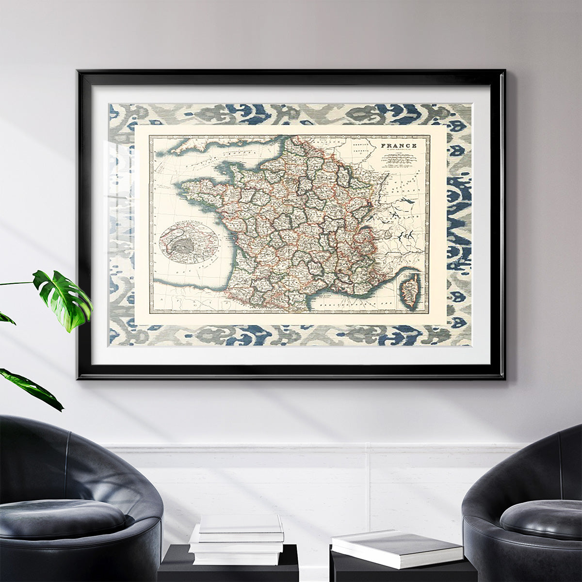 Bordered Map of France - Modern Framed Art Print