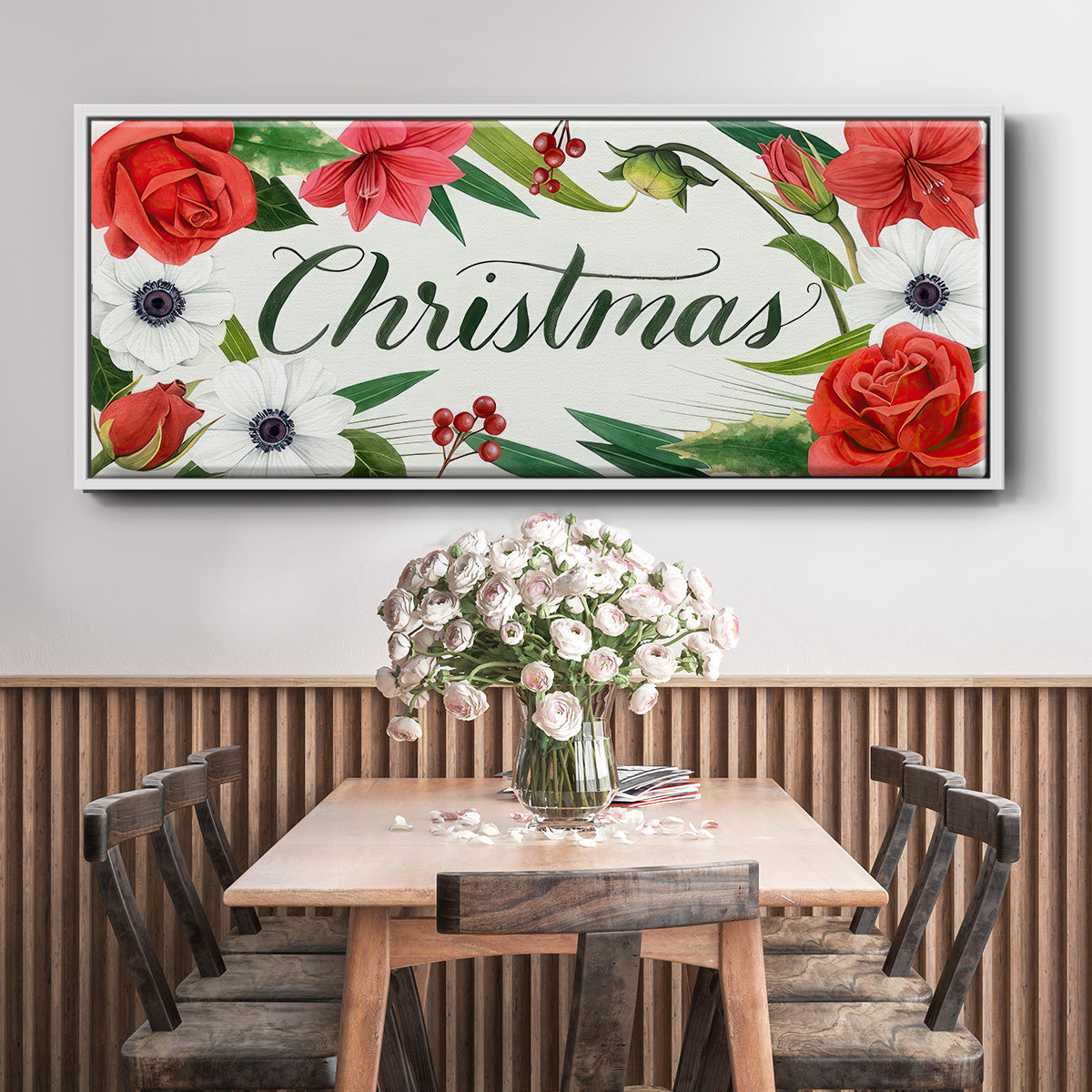 Christmas Flora Wreath Collection D - Floater Framed Canvas Print