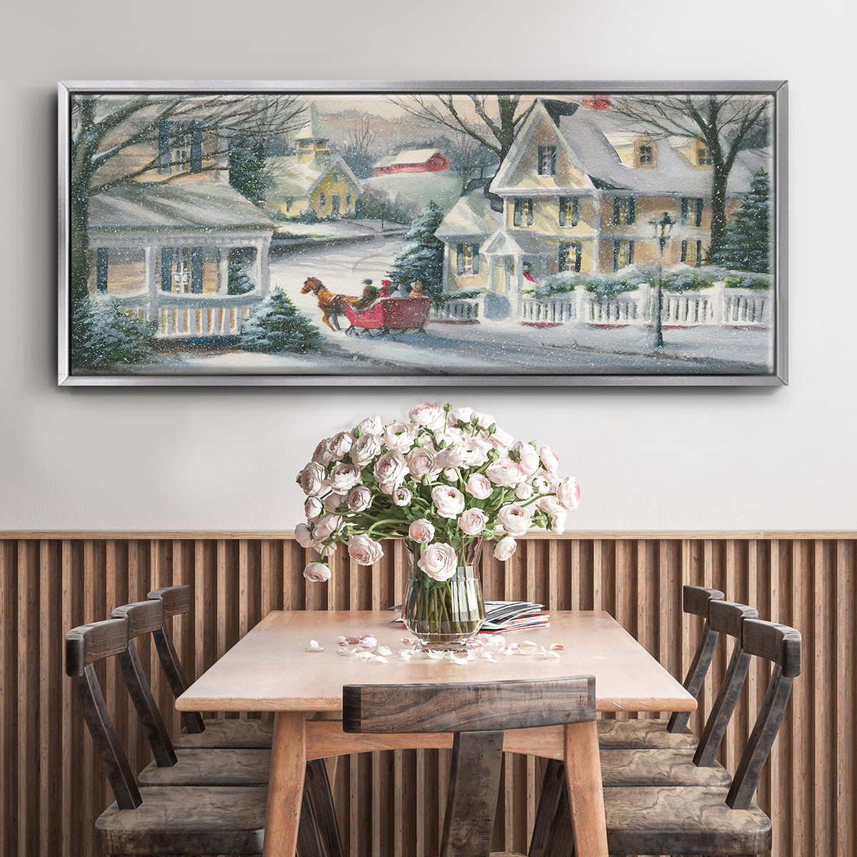 Village Sleigh Ride - Floater Framed Canvas Print
