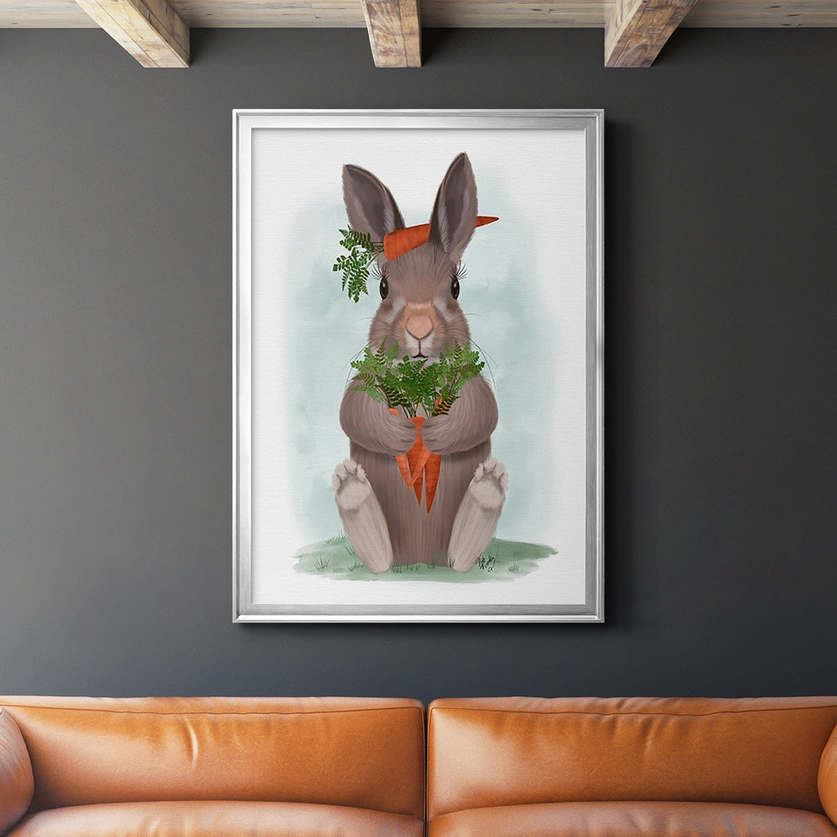 Rabbit Carrot Hug - Modern Framed Canvas Print