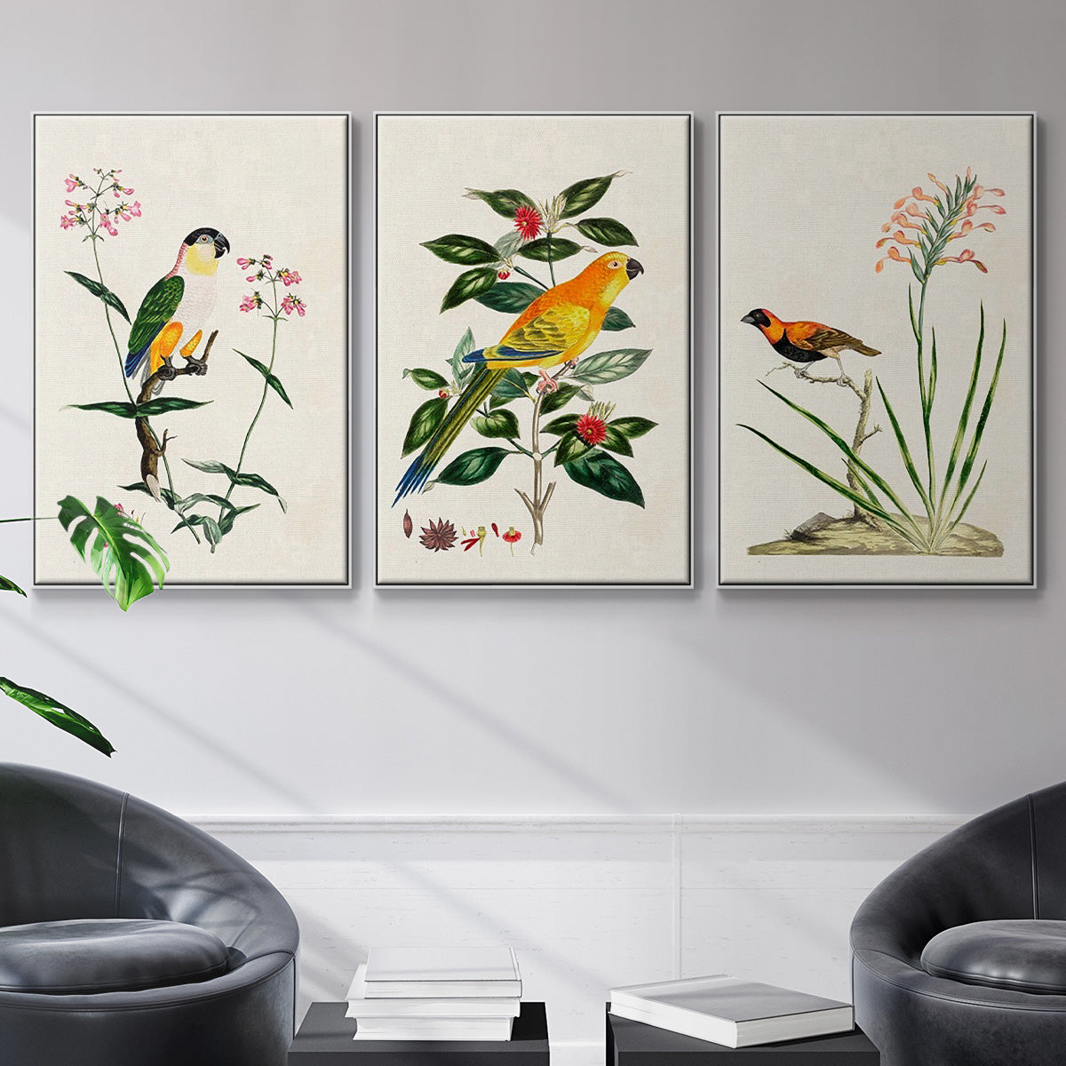 Bird in Habitat III - Framed Premium Gallery Wrapped Canvas L Frame 3 Piece Set - Ready to Hang