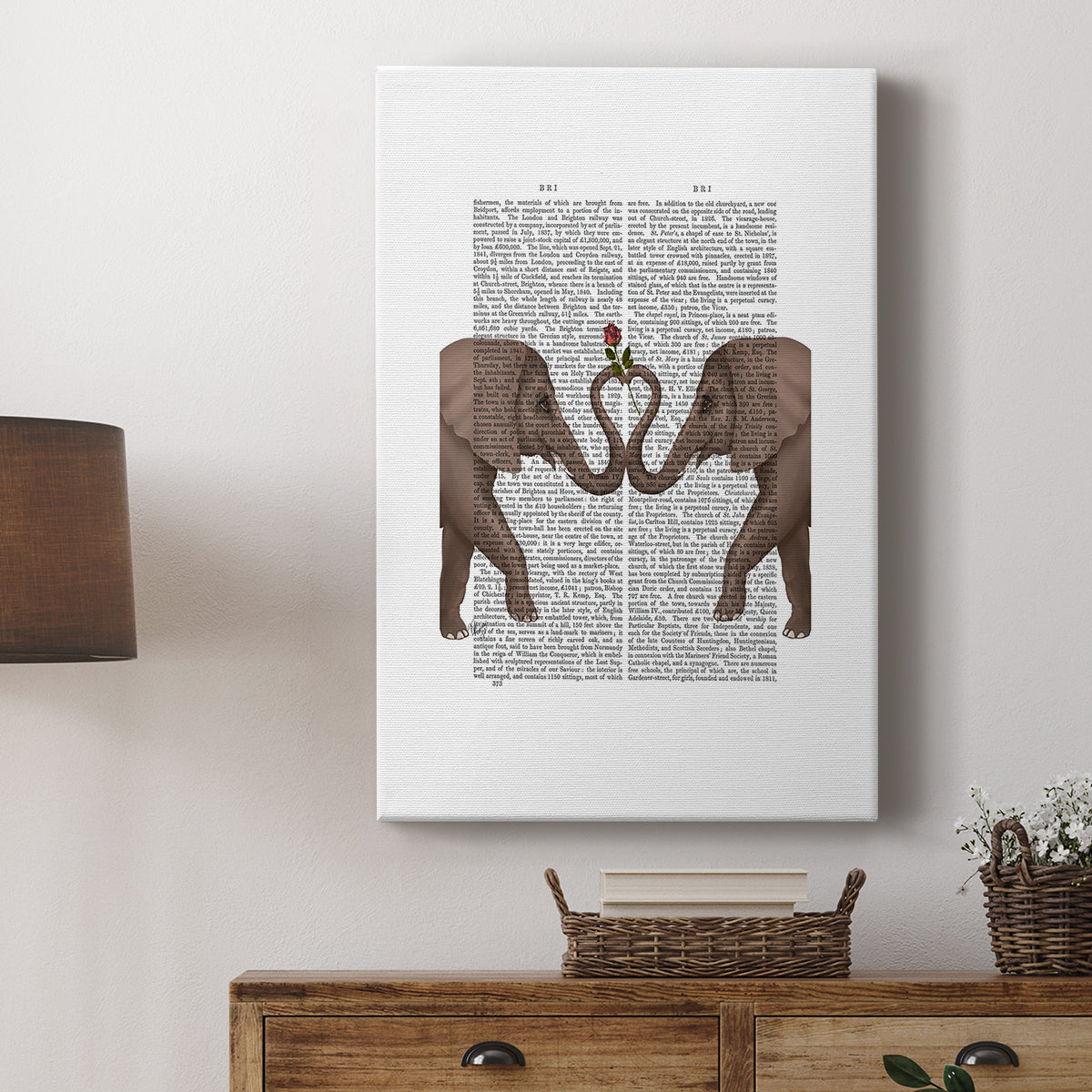 Elephants Heart and Rose - Canvas Art Print